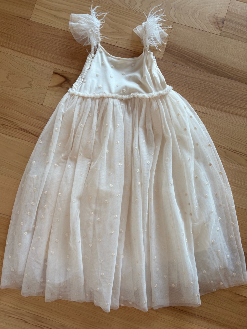 Cream Tulle Party Dress with Feather-Strap Detail - Poppy Dress